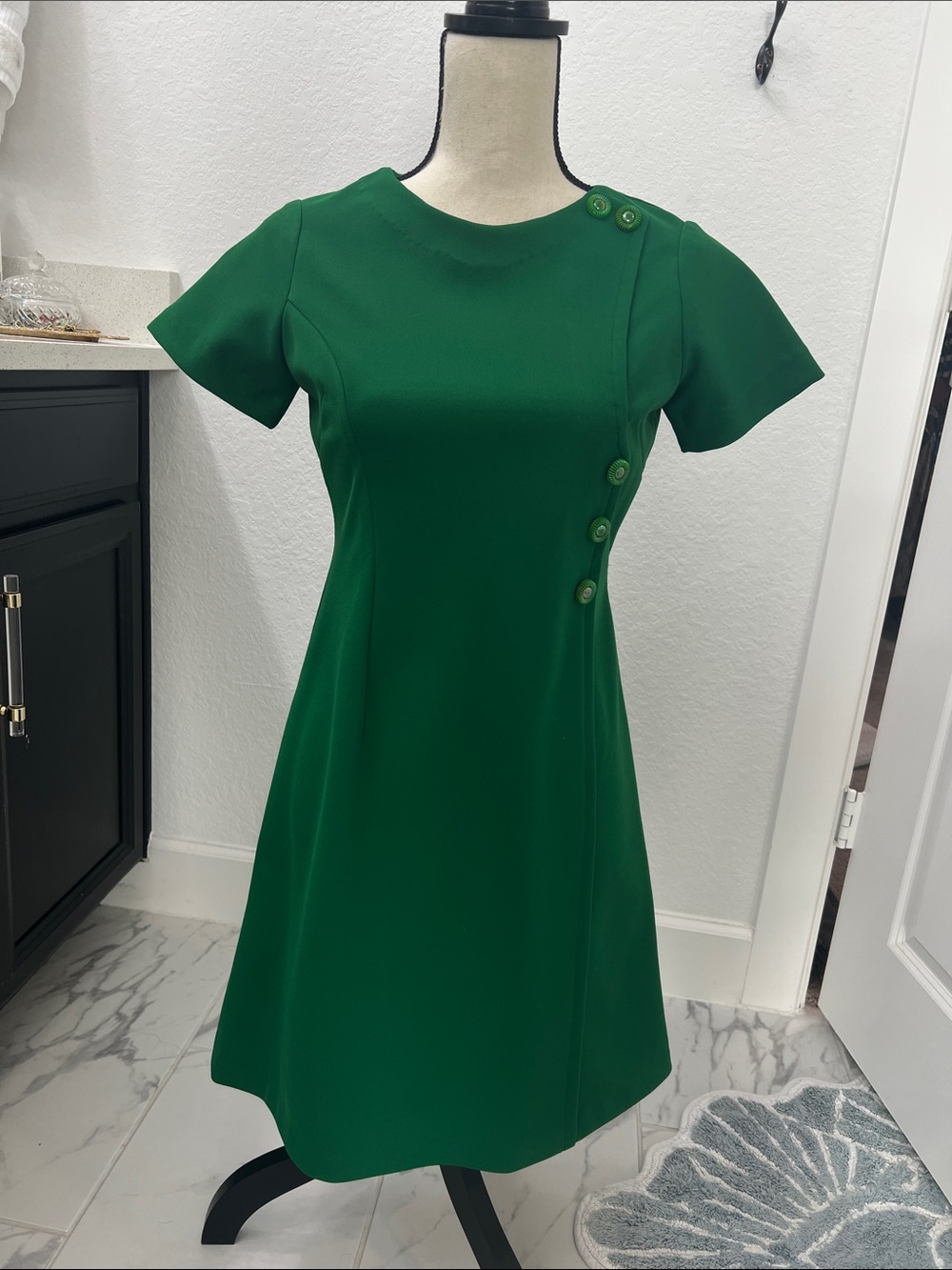 Mod 60s/70s vintage Green Short-Sleeve A-Line Dress